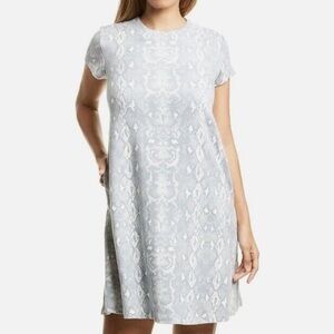 J. McLaughlin Naja Grey Snake Print Ultra Suede Shift Dress M Mini